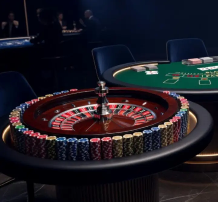 Pełnowymiarowe stoły kasynowe przygotowane na event